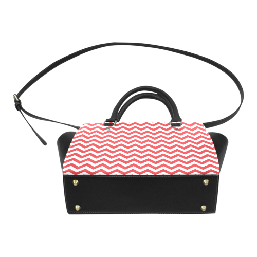 Poppy Red and white zigzag chevron Classic Shoulder Handbag (Model 1653)