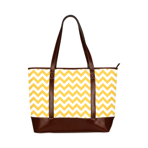 Sunny Yellow and white zigzag chevron Tote Handbag (Model 1642)