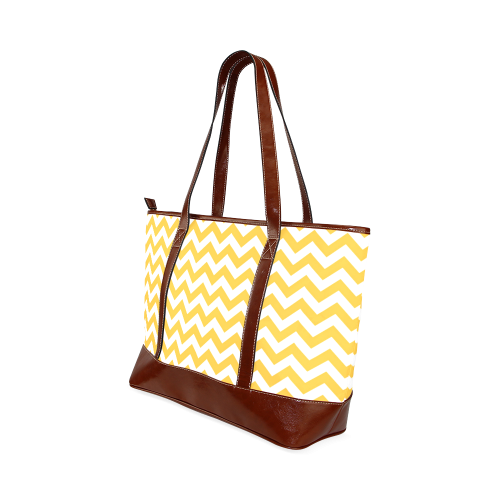 Sunny Yellow and white zigzag chevron Tote Handbag (Model 1642)