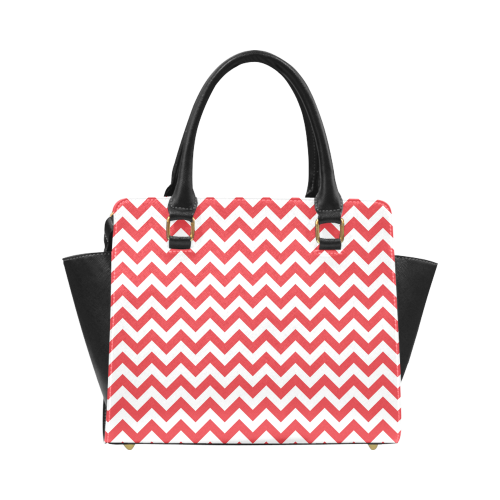 Poppy Red and white zigzag chevron Classic Shoulder Handbag (Model 1653)