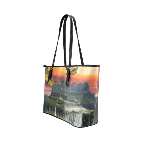 Fantasy world with butterflies Leather Tote Bag/Large (Model 1651)