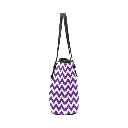 Royal Purple and white zigzag chevron Leather Tote Bag/Small (Model 1651)