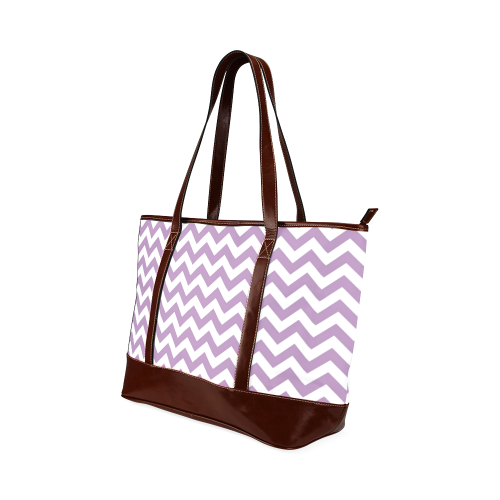 Purple Lilac and white zigzag chevron Tote Handbag (Model 1642)