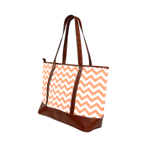 Tangerine Orange and white zigzag chevron Tote Handbag (Model 1642)