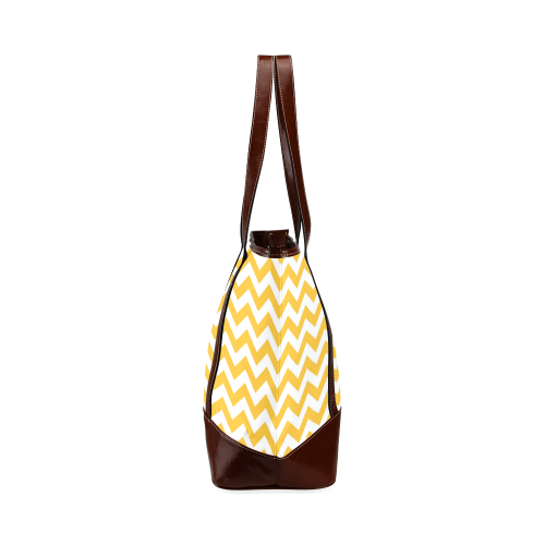 Sunny Yellow and white zigzag chevron Tote Handbag (Model 1642)