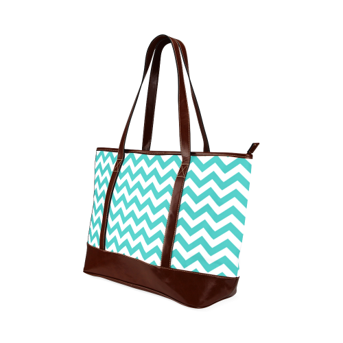 Turquoise and white zigzag chevron Tote Handbag (Model 1642)