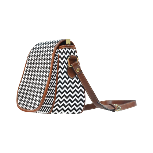 black and white small zigzag chevron Saddle Bag/Large (Model 1649)