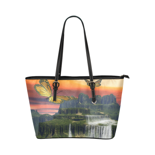 Fantasy world with butterflies Leather Tote Bag/Large (Model 1651)