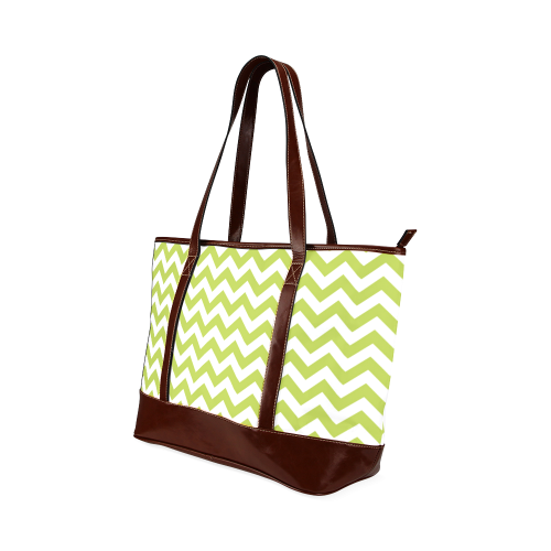 Spring Green and white zigzag chevron Tote Handbag (Model 1642)