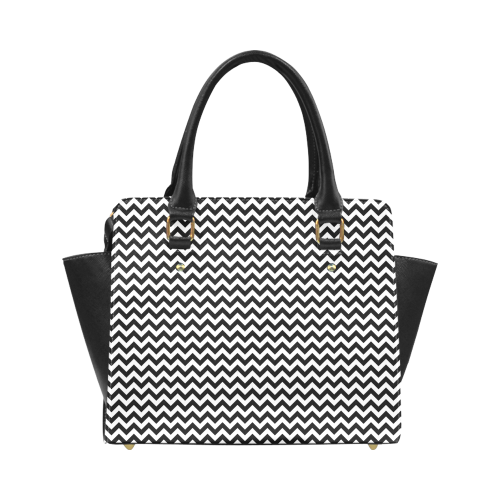 black and white small zigzag chevron Classic Shoulder Handbag (Model 1653)