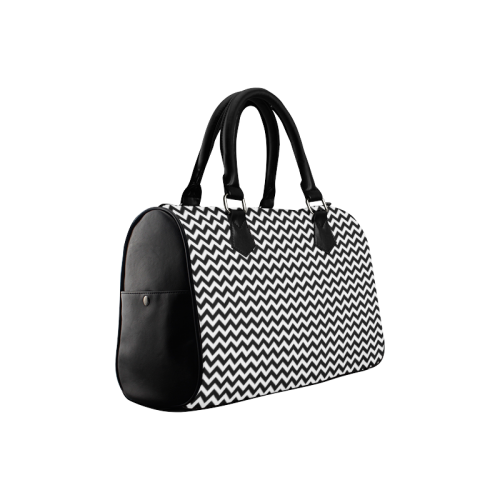 black and white small zigzag chevron Boston Handbag (Model 1621)