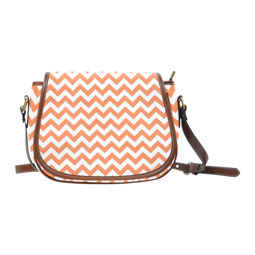 Tangerine Orange and white zigzag chevron Saddle Bag/Small (Model 1649) Full Customization