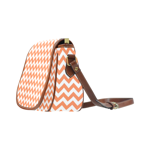 Tangerine Orange and white zigzag chevron Saddle Bag/Small (Model 1649) Full Customization