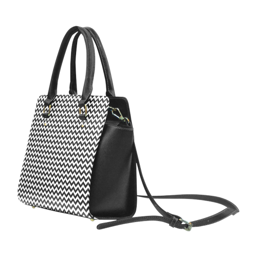 black and white small zigzag chevron Classic Shoulder Handbag (Model 1653)