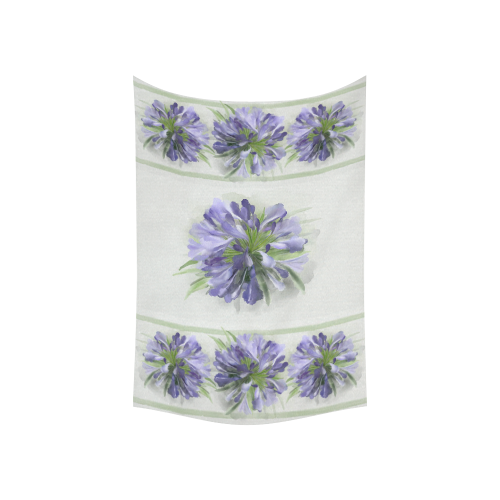 Purple Flowers green lines Cotton Linen Wall Tapestry 60"x 40"