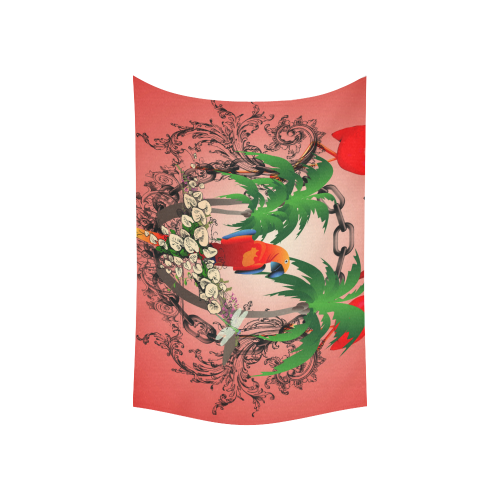 Funny parrot, tropical design Cotton Linen Wall Tapestry 60"x 40"