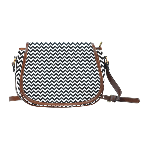 black and white small zigzag chevron Saddle Bag/Small (Model 1649) Full Customization