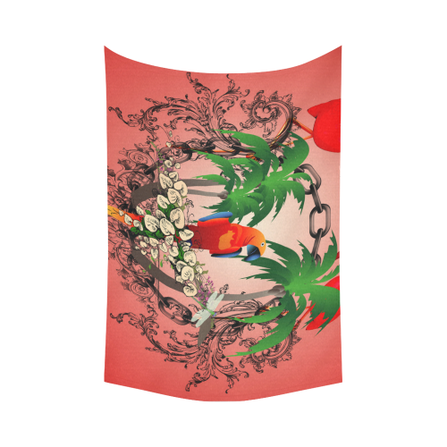 Funny parrot, tropical design Cotton Linen Wall Tapestry 90"x 60"