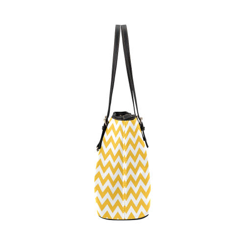 Sunny Yellow and white zigzag chevron Leather Tote Bag/Small (Model 1651)
