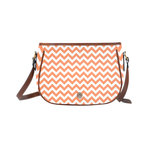 Tangerine Orange and white zigzag chevron Saddle Bag/Small (Model 1649) Full Customization