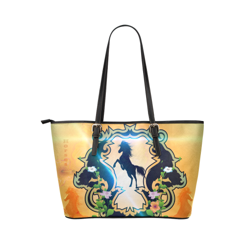 Horse silhouette Leather Tote Bag/Large (Model 1651)