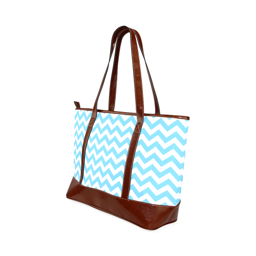 Bright Blue and white zigzag chevron Tote Handbag (Model 1642)