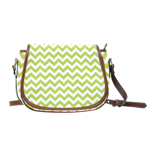 Spring Green and white zigzag chevron Saddle Bag/Small (Model 1649) Full Customization