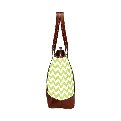 Spring Green and white zigzag chevron Tote Handbag (Model 1642)