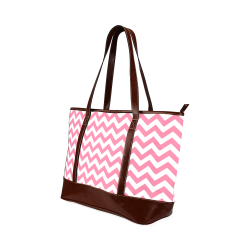 Pink and white zigzag chevron Tote Handbag (Model 1642)