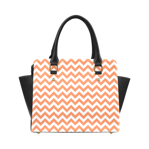 Tangerine Orange and white zigzag chevron Classic Shoulder Handbag (Model 1653)