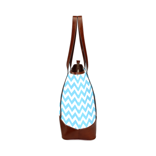 Bright Blue and white zigzag chevron Tote Handbag (Model 1642)