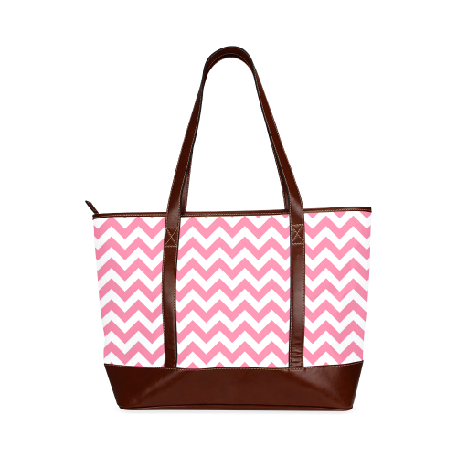 Pink and white zigzag chevron Tote Handbag (Model 1642)