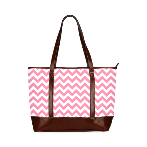 Pink and white zigzag chevron Tote Handbag (Model 1642)