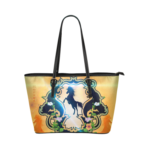 Horse silhouette Leather Tote Bag/Large (Model 1651)