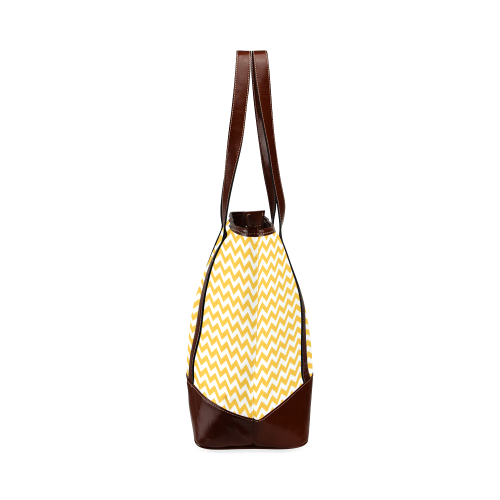 sunny yellow and white small zigzag chevron Tote Handbag (Model 1642)