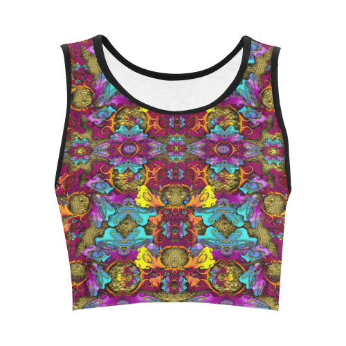 Fantasy rainbow flowers in a environment of calm Women's Crop Top (Model T42)