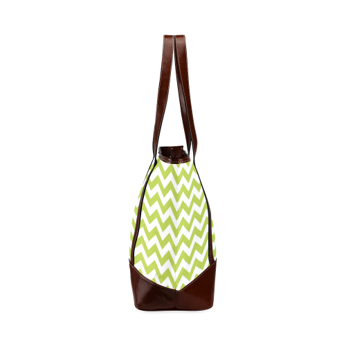 Spring Green and white zigzag chevron Tote Handbag (Model 1642)