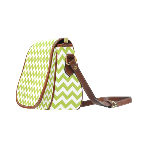 Spring Green and white zigzag chevron Saddle Bag/Small (Model 1649) Full Customization