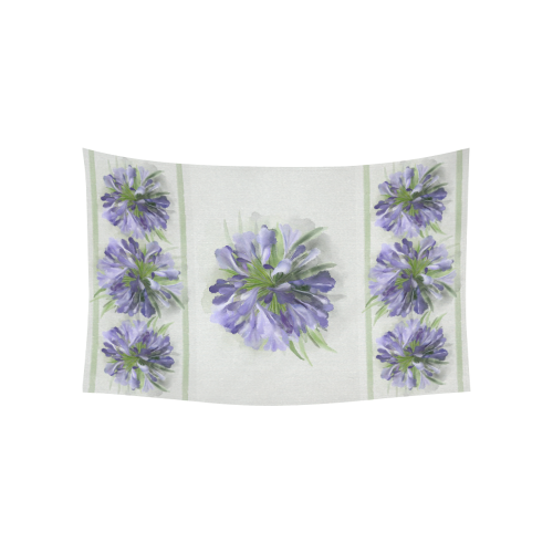 Purple Flowers green lines Cotton Linen Wall Tapestry 60"x 40"