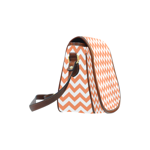 Tangerine Orange and white zigzag chevron Saddle Bag/Large (Model 1649)