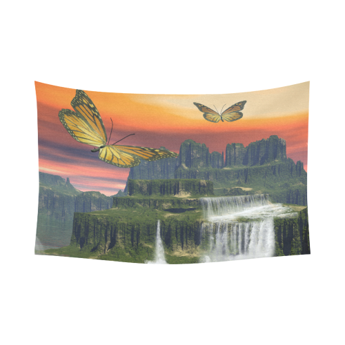 Fantasy world with butterflies Cotton Linen Wall Tapestry 90"x 60"