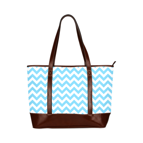 Bright Blue and white zigzag chevron Tote Handbag (Model 1642)