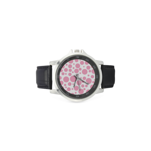 pink polka dot Unisex Stainless Steel Leather Strap Watch(Model 202)