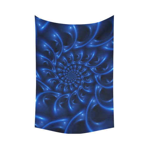 Glossy Blue Spiral Fractal Cotton Linen Wall Tapestry 90"x 60"