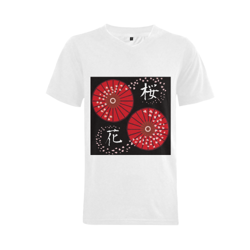 Japanese Umbrella "Cherry Blossoms" Men's V-Neck T-shirt (USA Size) (Model T10)