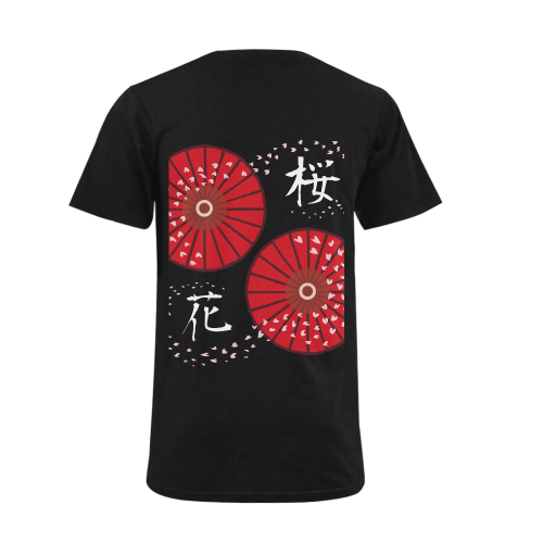 Japanese Umbrella "Cherry Blossoms" Men's V-Neck T-shirt (USA Size) (Model T10)