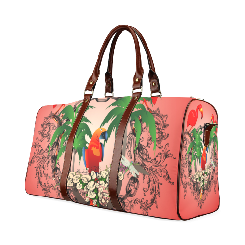 Funny parrot, tropical design Waterproof Travel Bag/Large (Model 1639)