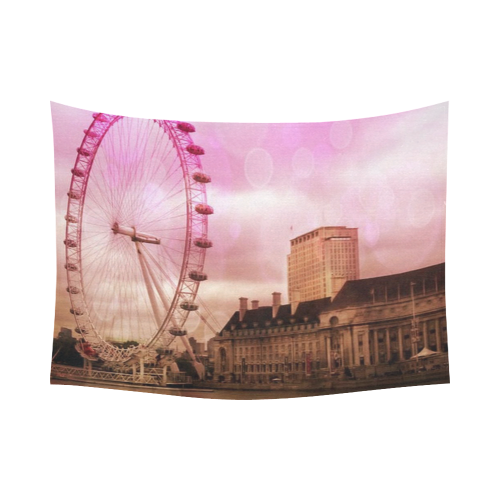 Travel-London, pink Cotton Linen Wall Tapestry 80"x 60"