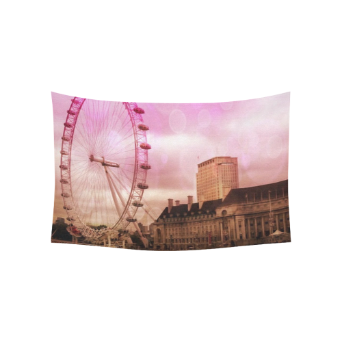 Travel-London, pink Cotton Linen Wall Tapestry 60"x 40"