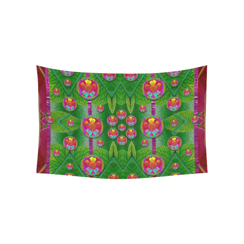 Orchid Forest Filled of big flowers and chevron Cotton Linen Wall Tapestry 60"x 40"